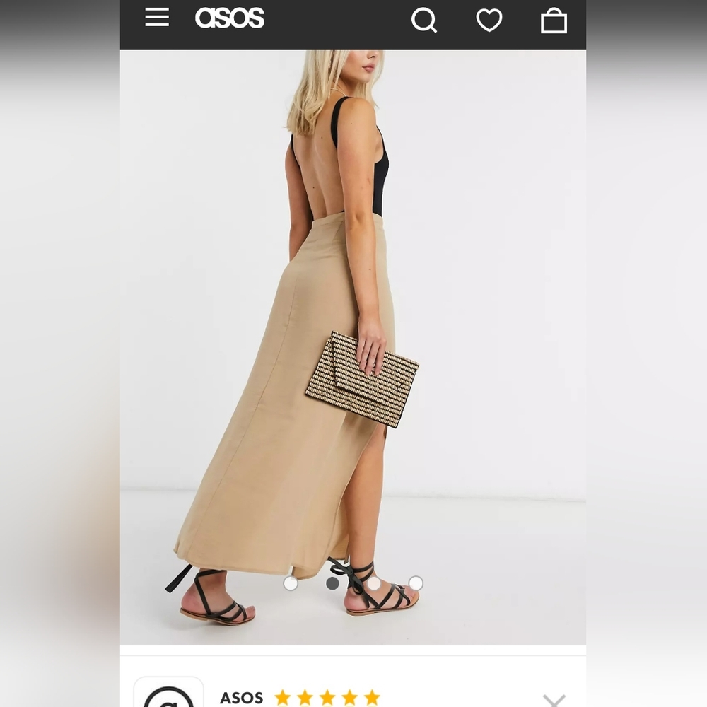 ASOS Tan Double Front Splits  Maxi/Long Highrise Skirt Size 8 TALL - Picture 2 of 4